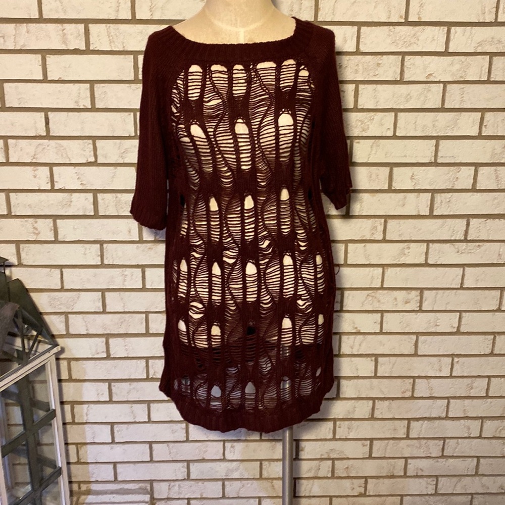 French Connection / Burgundy open weave sweater. Sz XL